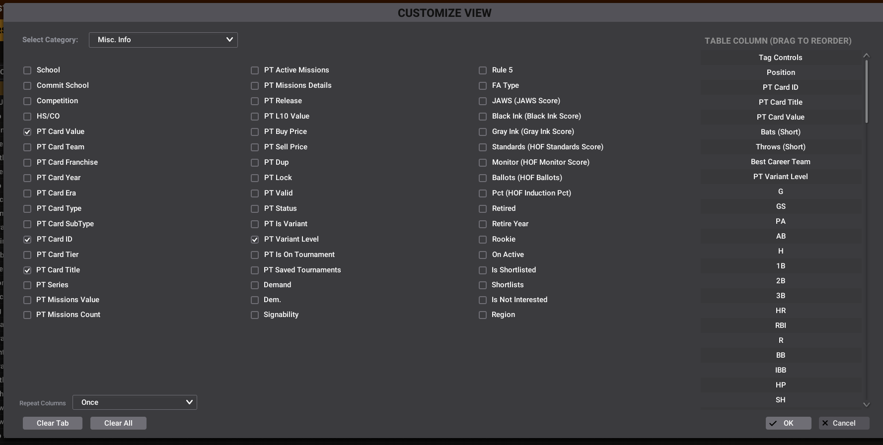 Misc. Info customize view example